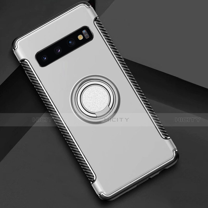 Funda Bumper Silicona y Plastico Mate Carcasa con Magnetico Anillo de dedo Soporte R01 para Samsung Galaxy S10 Plus