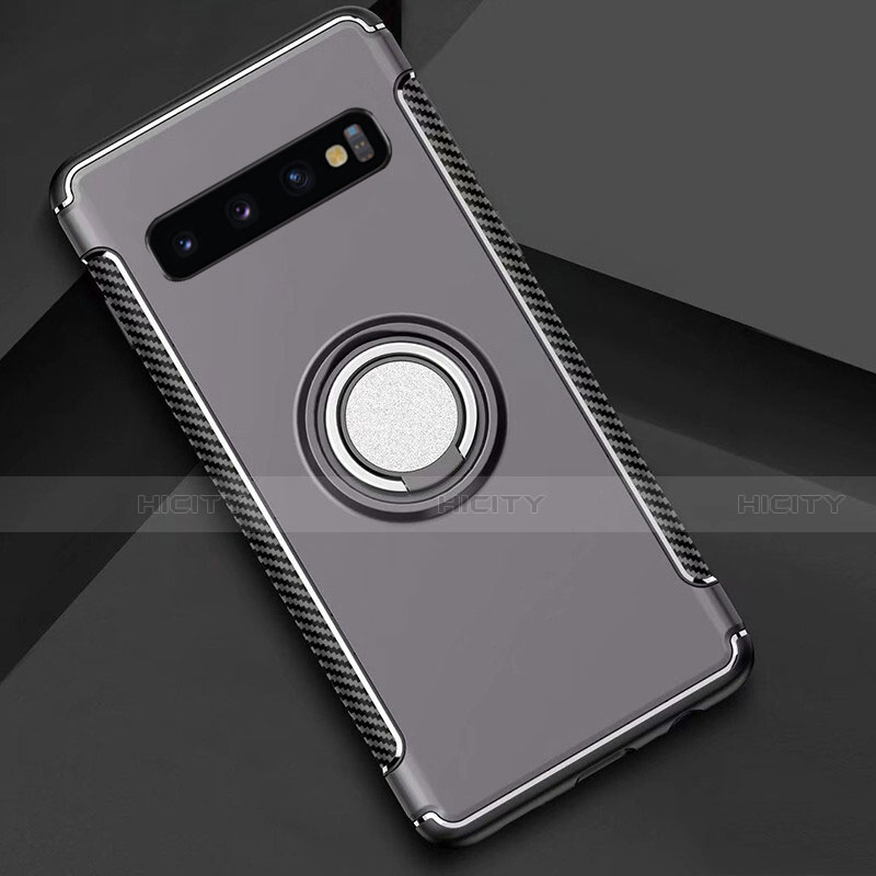 Funda Bumper Silicona y Plastico Mate Carcasa con Magnetico Anillo de dedo Soporte R01 para Samsung Galaxy S10 Plus Gris