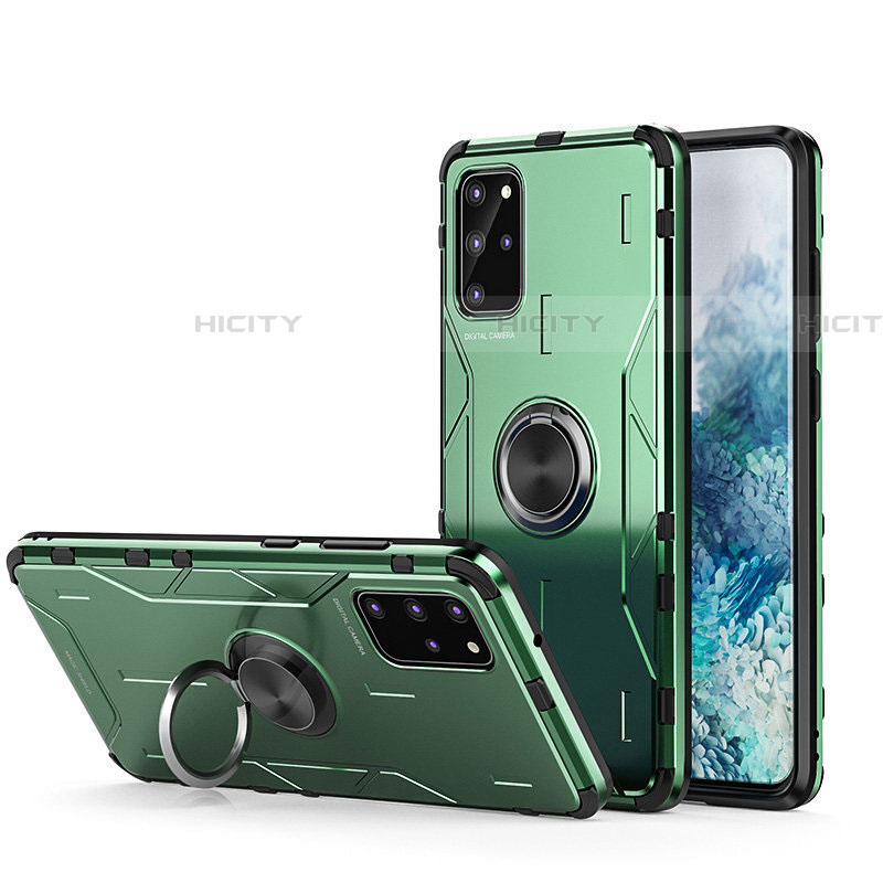 Funda Bumper Silicona y Plastico Mate Carcasa con Magnetico Anillo de dedo Soporte R01 para Samsung Galaxy S20 Plus 5G Verde