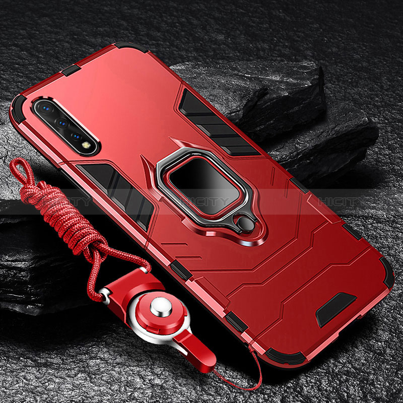 Funda Bumper Silicona y Plastico Mate Carcasa con Magnetico Anillo de dedo Soporte R01 para Vivo Y7s Rojo