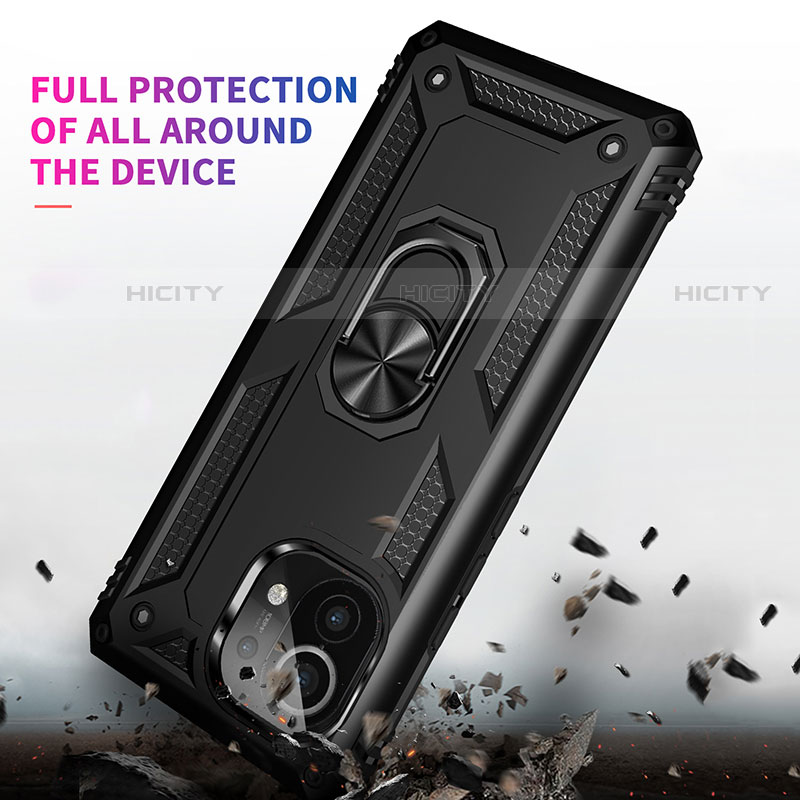 Funda Bumper Silicona y Plastico Mate Carcasa con Magnetico Anillo de dedo Soporte R01 para Xiaomi Mi 11 5G