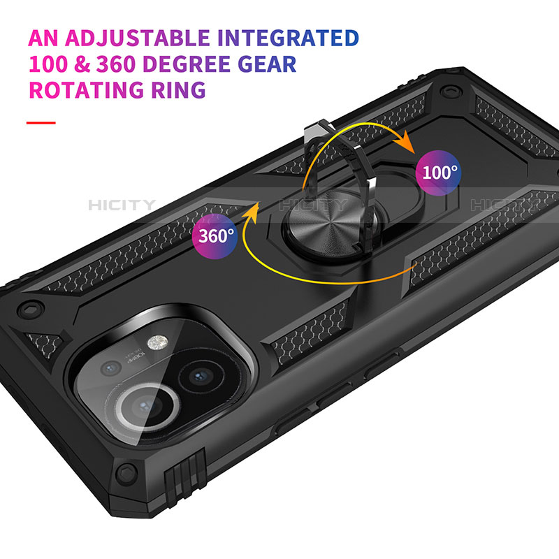 Funda Bumper Silicona y Plastico Mate Carcasa con Magnetico Anillo de dedo Soporte R01 para Xiaomi Mi 11 Lite 5G