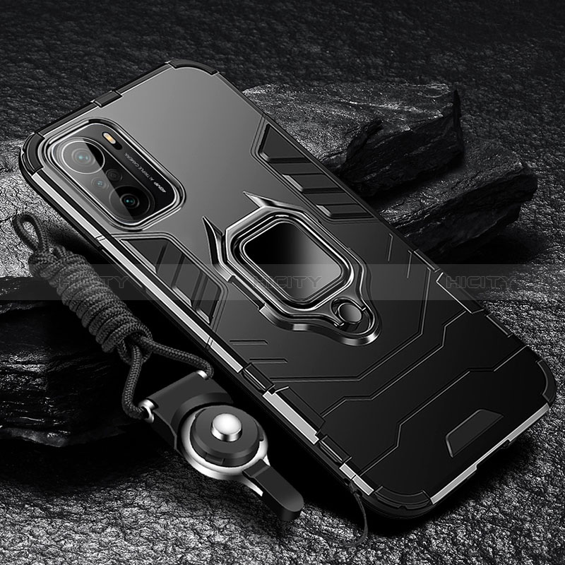 Funda Bumper Silicona y Plastico Mate Carcasa con Magnetico Anillo de dedo Soporte R01 para Xiaomi Mi 11X 5G Negro