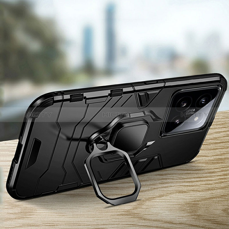 Funda Bumper Silicona y Plastico Mate Carcasa con Magnetico Anillo de dedo Soporte R01 para Xiaomi Mi 14 Pro 5G