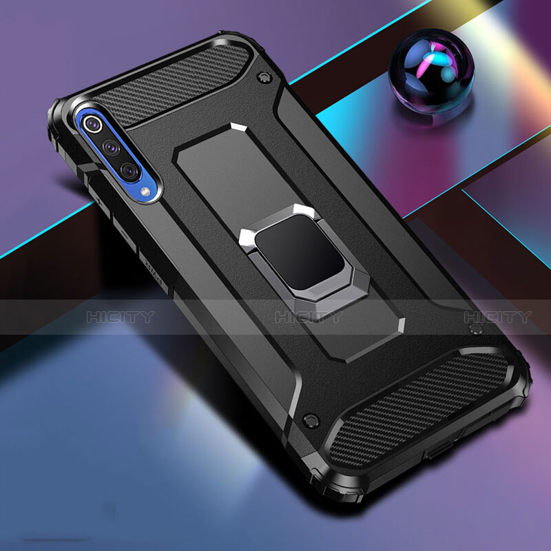 Funda Bumper Silicona y Plastico Mate Carcasa con Magnetico Anillo de dedo Soporte R01 para Xiaomi Mi A3 Negro