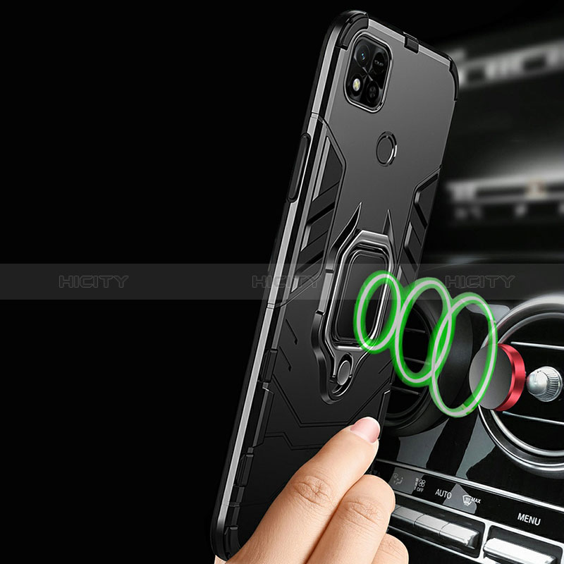 Funda Bumper Silicona y Plastico Mate Carcasa con Magnetico Anillo de dedo Soporte R01 para Xiaomi POCO C3
