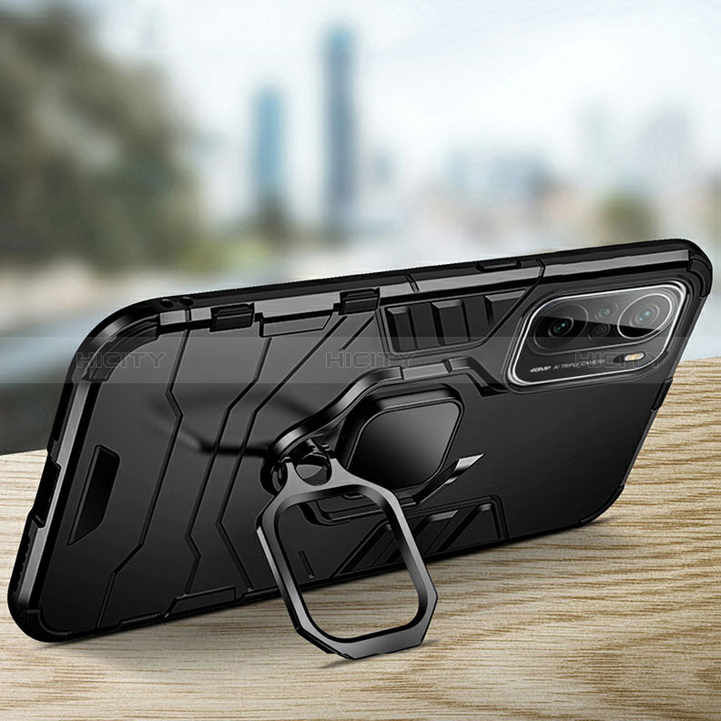Funda Bumper Silicona y Plastico Mate Carcasa con Magnetico Anillo de dedo Soporte R01 para Xiaomi Poco F3 5G