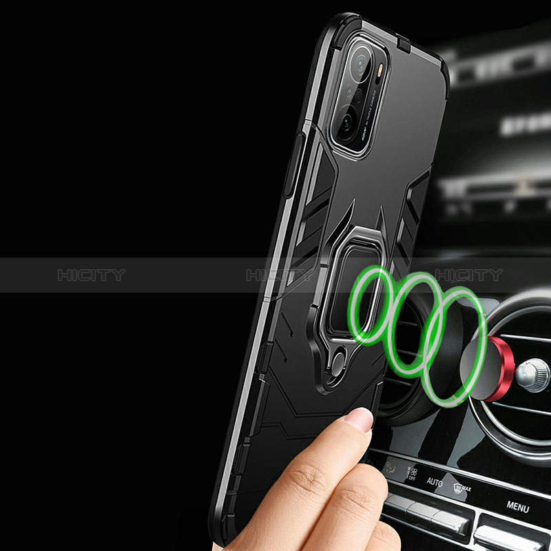 Funda Bumper Silicona y Plastico Mate Carcasa con Magnetico Anillo de dedo Soporte R01 para Xiaomi Poco F3 5G