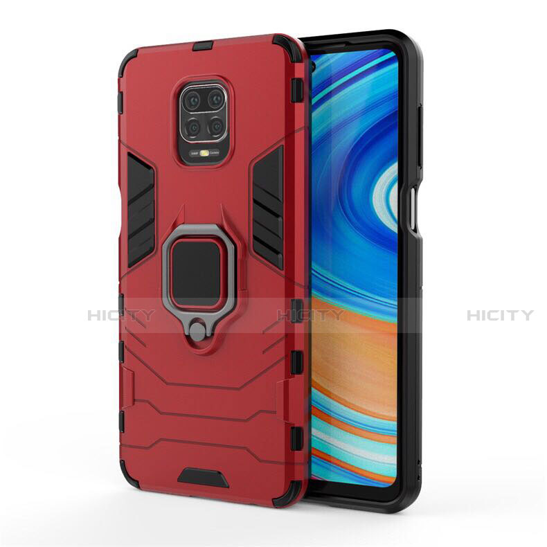 Funda Bumper Silicona y Plastico Mate Carcasa con Magnetico Anillo de dedo Soporte R01 para Xiaomi Poco M2 Pro Rojo