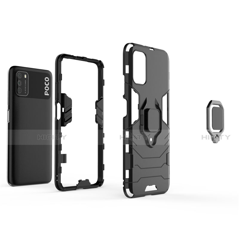 Funda Bumper Silicona y Plastico Mate Carcasa con Magnetico Anillo de dedo Soporte R01 para Xiaomi Poco M3