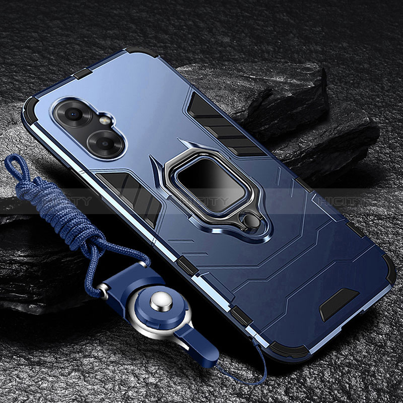 Funda Bumper Silicona y Plastico Mate Carcasa con Magnetico Anillo de dedo Soporte R01 para Xiaomi Poco M4 5G Azul