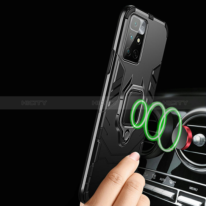 Funda Bumper Silicona y Plastico Mate Carcasa con Magnetico Anillo de dedo Soporte R01 para Xiaomi Poco M4 Pro 5G