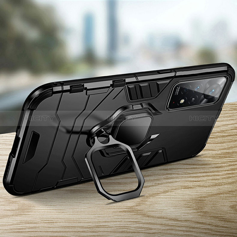 Funda Bumper Silicona y Plastico Mate Carcasa con Magnetico Anillo de dedo Soporte R01 para Xiaomi Poco X4 Pro 5G