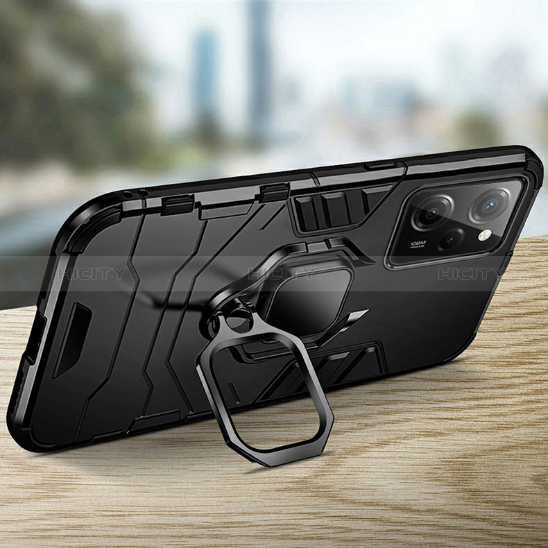 Funda Bumper Silicona y Plastico Mate Carcasa con Magnetico Anillo de dedo Soporte R01 para Xiaomi Poco X5 Pro 5G