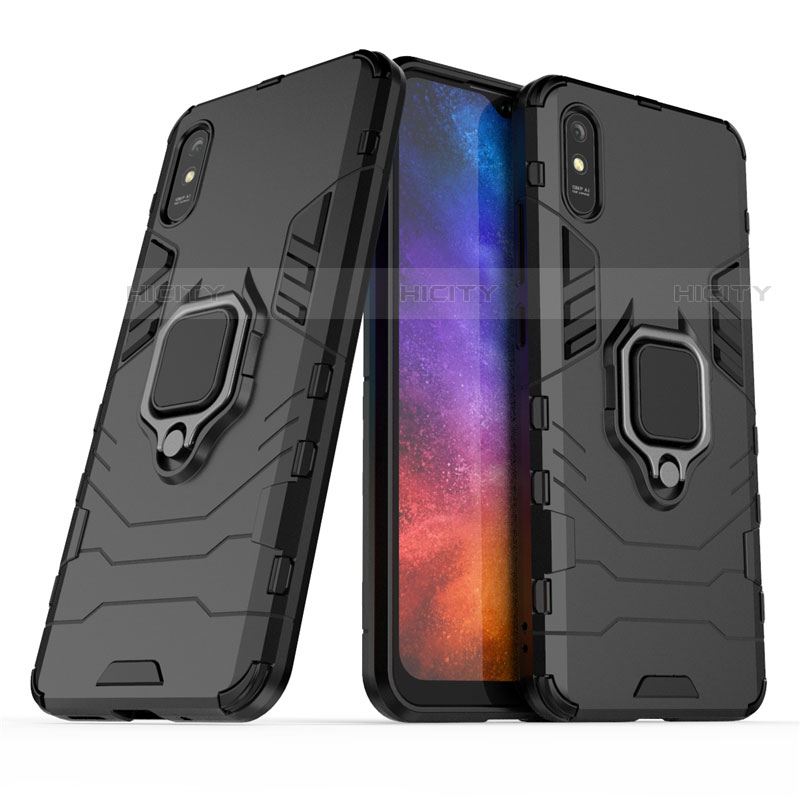 Funda Bumper Silicona y Plastico Mate Carcasa con Magnetico Anillo de dedo Soporte R01 para Xiaomi Redmi 9A