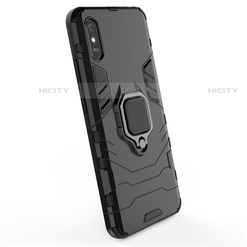 Funda Bumper Silicona y Plastico Mate Carcasa con Magnetico Anillo de dedo Soporte R01 para Xiaomi Redmi 9A