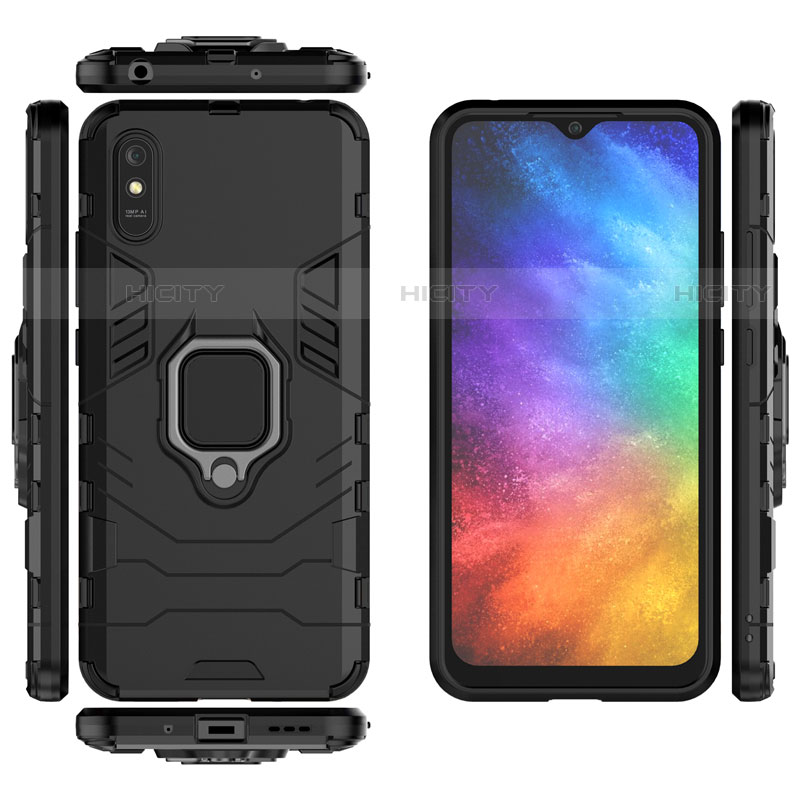 Funda Bumper Silicona y Plastico Mate Carcasa con Magnetico Anillo de dedo Soporte R01 para Xiaomi Redmi 9A