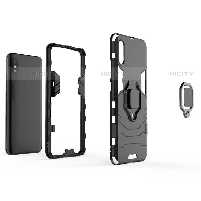 Funda Bumper Silicona y Plastico Mate Carcasa con Magnetico Anillo de dedo Soporte R01 para Xiaomi Redmi 9AT