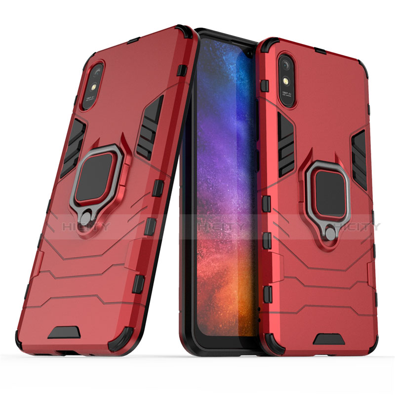 Funda Bumper Silicona y Plastico Mate Carcasa con Magnetico Anillo de dedo Soporte R01 para Xiaomi Redmi 9i