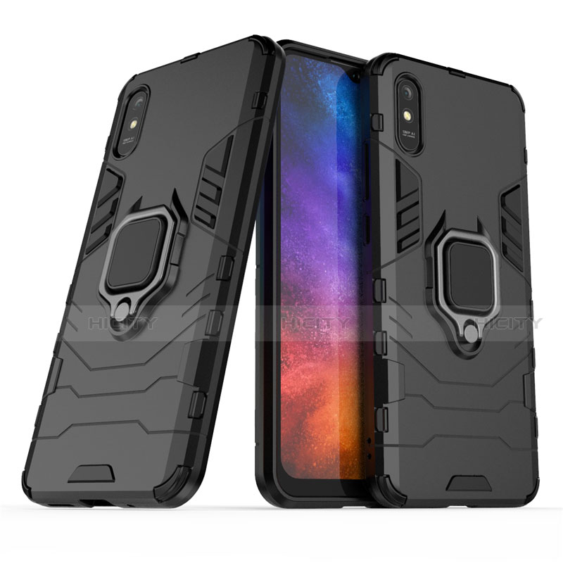 Funda Bumper Silicona y Plastico Mate Carcasa con Magnetico Anillo de dedo Soporte R01 para Xiaomi Redmi 9i