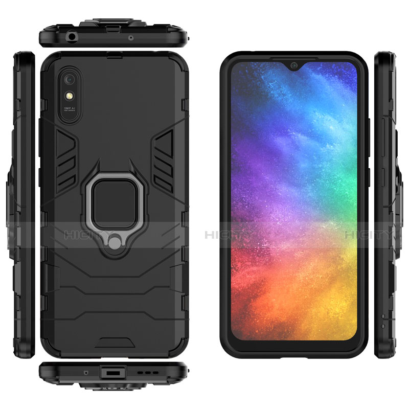 Funda Bumper Silicona y Plastico Mate Carcasa con Magnetico Anillo de dedo Soporte R01 para Xiaomi Redmi 9i