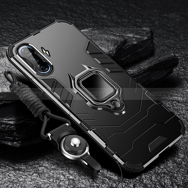 Funda Bumper Silicona y Plastico Mate Carcasa con Magnetico Anillo de dedo Soporte R01 para Xiaomi Redmi K40 Gaming 5G Negro