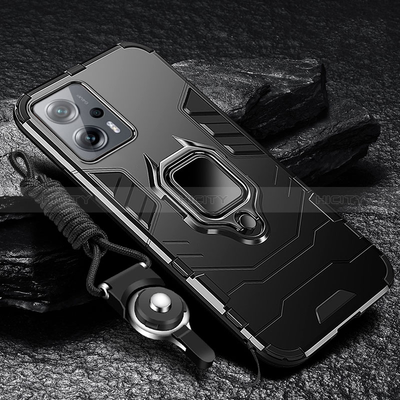 Funda Bumper Silicona y Plastico Mate Carcasa con Magnetico Anillo de dedo Soporte R01 para Xiaomi Redmi K50i 5G Negro