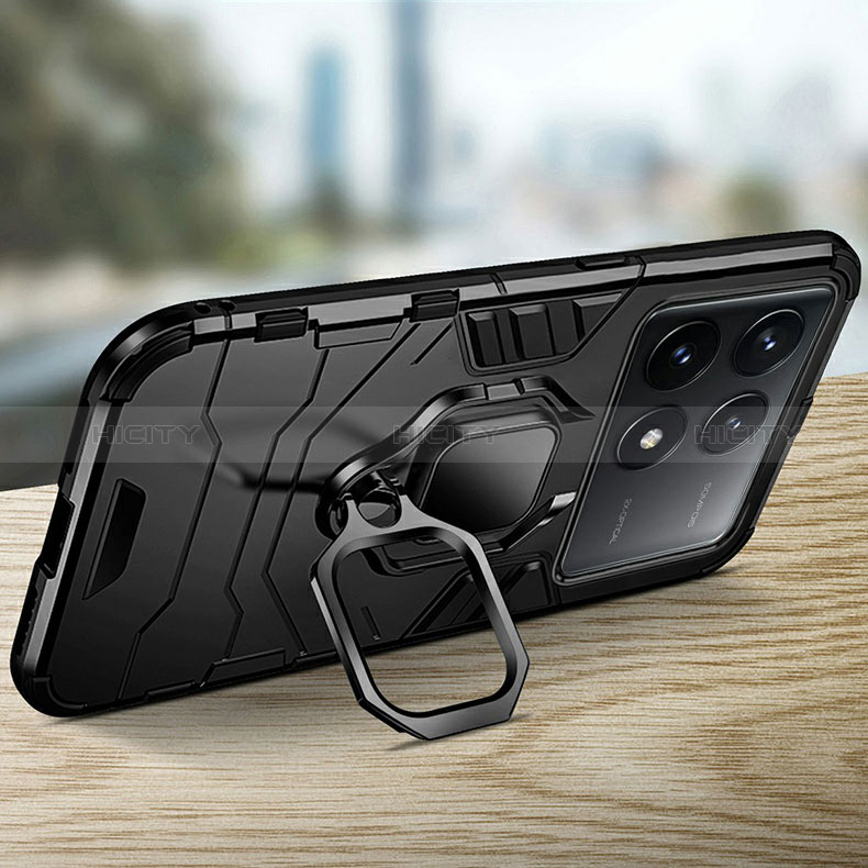 Funda Bumper Silicona y Plastico Mate Carcasa con Magnetico Anillo de dedo Soporte R01 para Xiaomi Redmi K70 5G