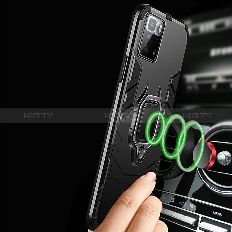 Funda Bumper Silicona y Plastico Mate Carcasa con Magnetico Anillo de dedo Soporte R01 para Xiaomi Redmi Note 10 Pro 5G