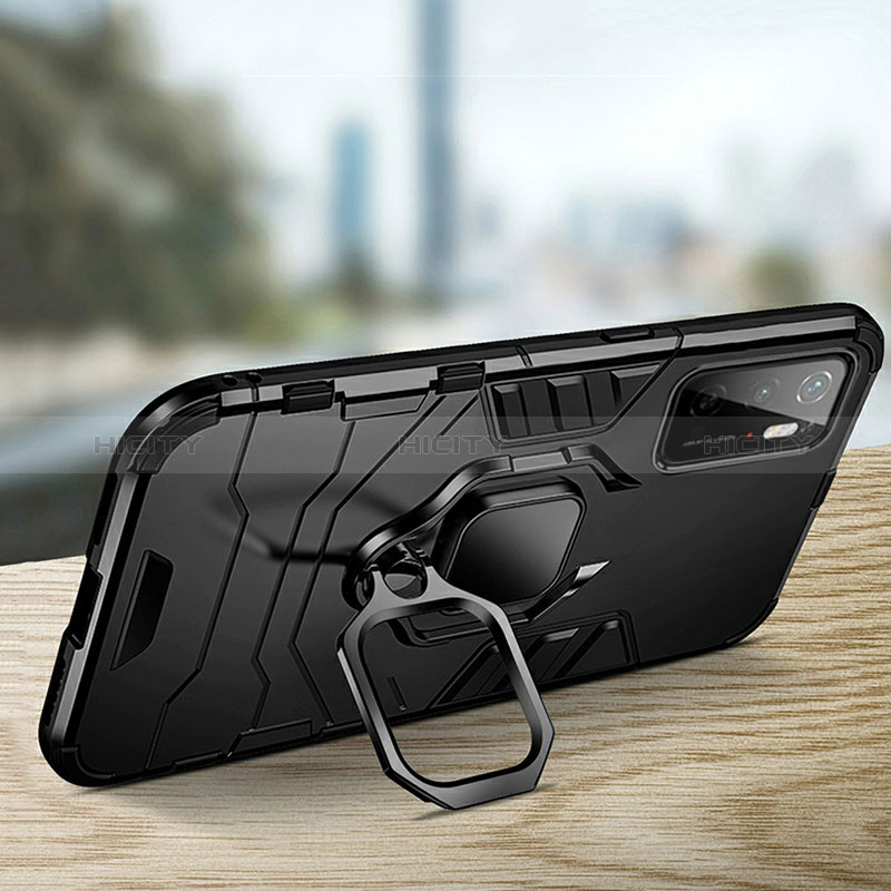 Funda Bumper Silicona y Plastico Mate Carcasa con Magnetico Anillo de dedo Soporte R01 para Xiaomi Redmi Note 10T 5G