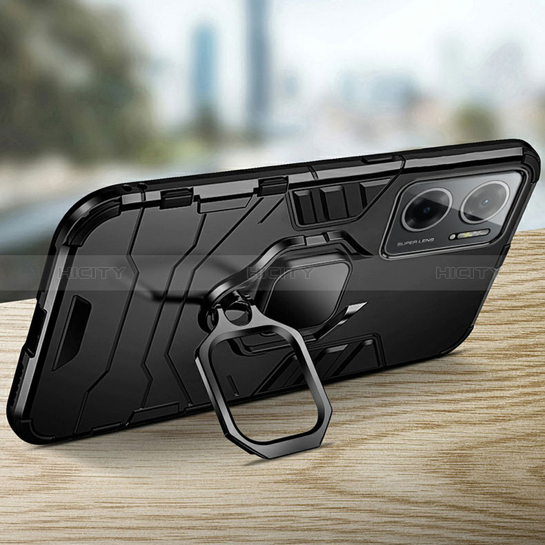 Funda Bumper Silicona y Plastico Mate Carcasa con Magnetico Anillo de dedo Soporte R01 para Xiaomi Redmi Note 11E 5G