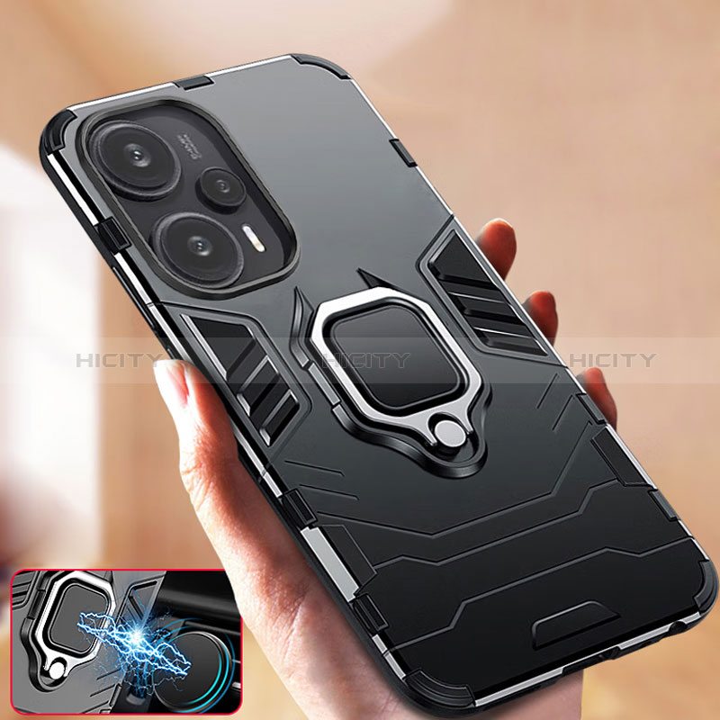 Funda Bumper Silicona y Plastico Mate Carcasa con Magnetico Anillo de dedo Soporte R01 para Xiaomi Redmi Note 12 Turbo 5G