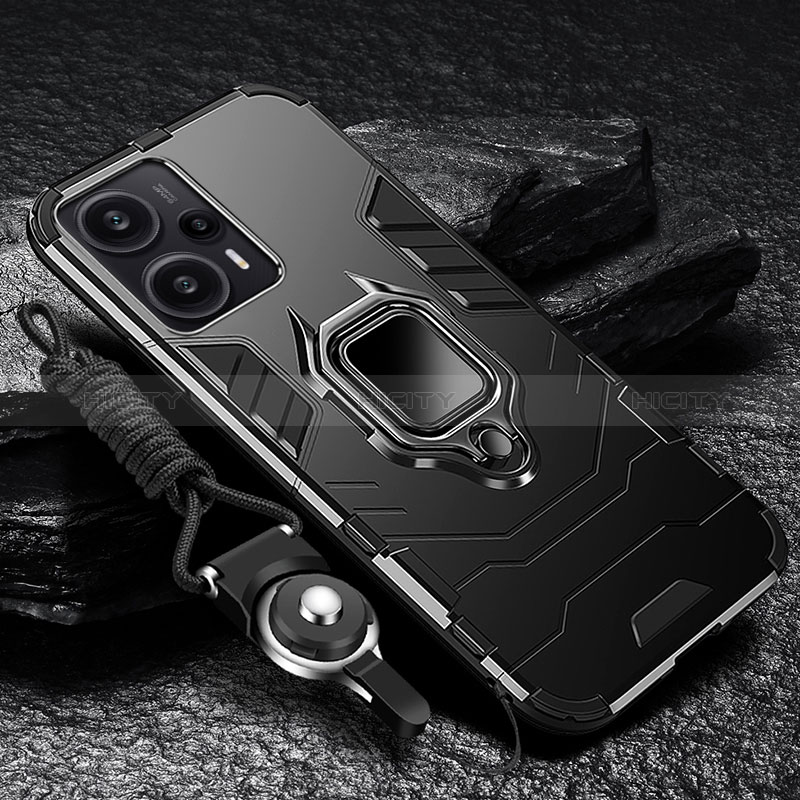 Funda Bumper Silicona y Plastico Mate Carcasa con Magnetico Anillo de dedo Soporte R01 para Xiaomi Redmi Note 12 Turbo 5G