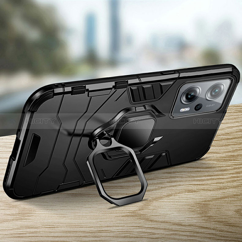 Funda Bumper Silicona y Plastico Mate Carcasa con Magnetico Anillo de dedo Soporte R01 para Xiaomi Redmi Note 12T Pro 5G