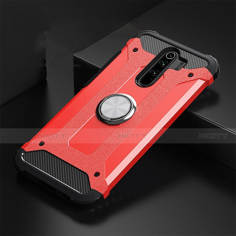 Funda Bumper Silicona y Plastico Mate Carcasa con Magnetico Anillo de dedo Soporte R01 para Xiaomi Redmi Note 8 Pro Rojo