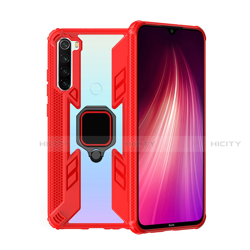 Funda Bumper Silicona y Plastico Mate Carcasa con Magnetico Anillo de dedo Soporte R01 para Xiaomi Redmi Note 8T Rojo