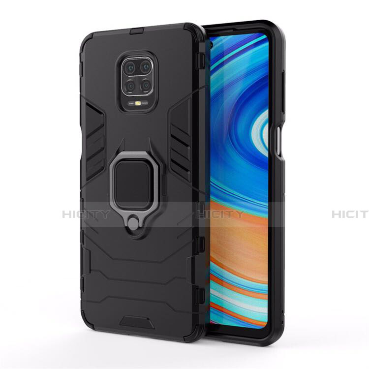 Funda Bumper Silicona y Plastico Mate Carcasa con Magnetico Anillo de dedo Soporte R01 para Xiaomi Redmi Note 9 Pro