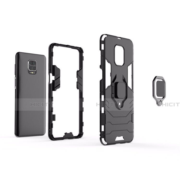 Funda Bumper Silicona y Plastico Mate Carcasa con Magnetico Anillo de dedo Soporte R01 para Xiaomi Redmi Note 9S