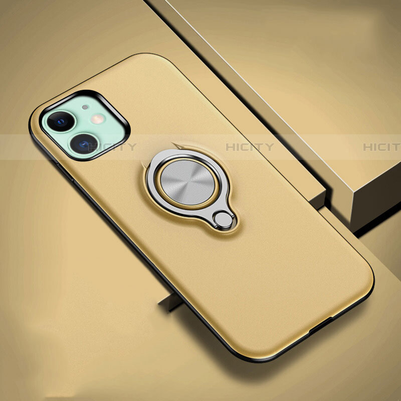 Funda Bumper Silicona y Plastico Mate Carcasa con Magnetico Anillo de dedo Soporte R02 para Apple iPhone 11 Oro