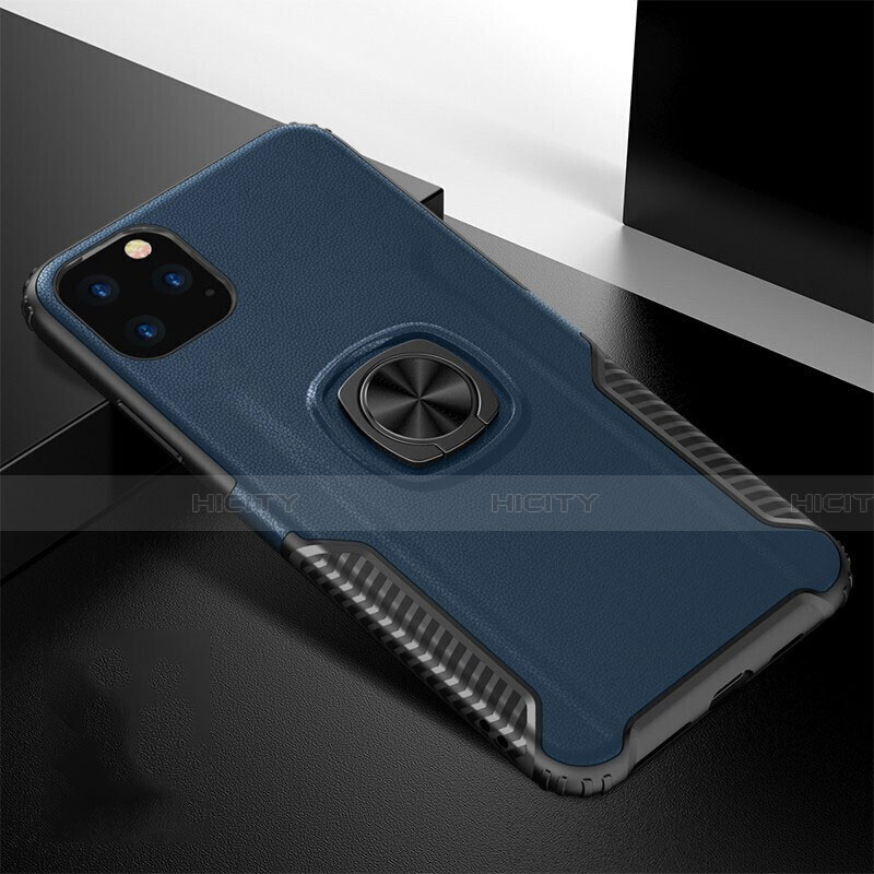 Funda Bumper Silicona y Plastico Mate Carcasa con Magnetico Anillo de dedo Soporte R02 para Apple iPhone 11 Pro Azul