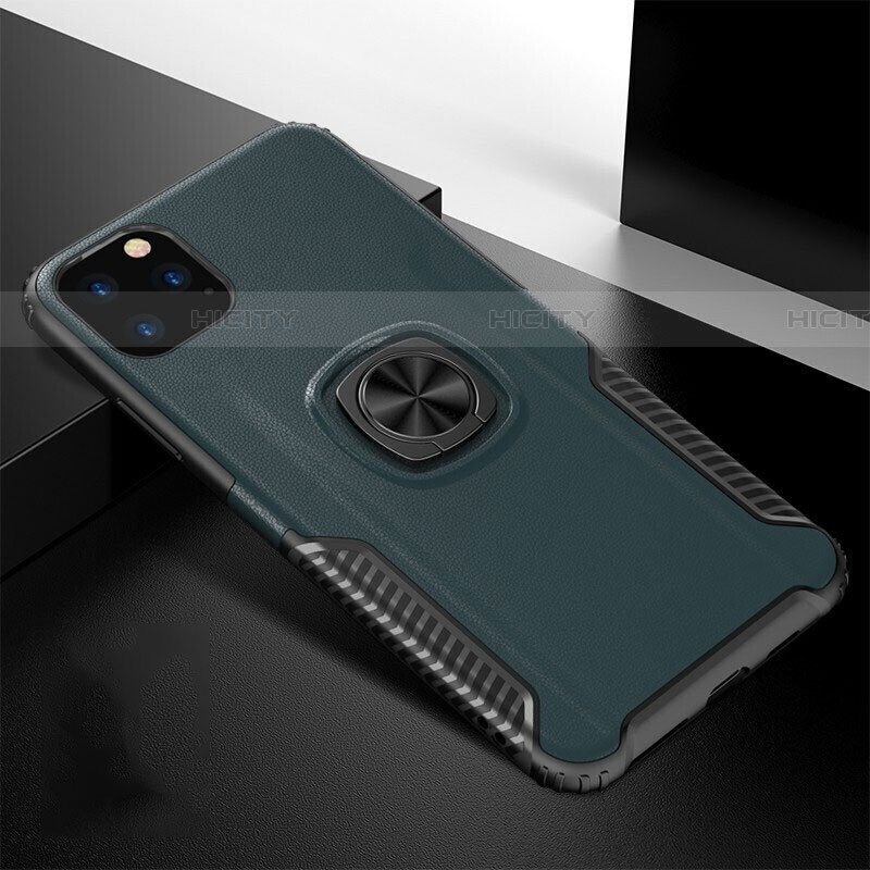 Funda Bumper Silicona y Plastico Mate Carcasa con Magnetico Anillo de dedo Soporte R02 para Apple iPhone 11 Pro Max Verde