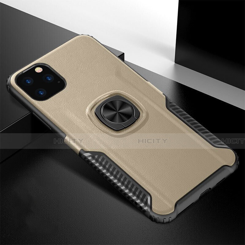 Funda Bumper Silicona y Plastico Mate Carcasa con Magnetico Anillo de dedo Soporte R02 para Apple iPhone 11 Pro Oro