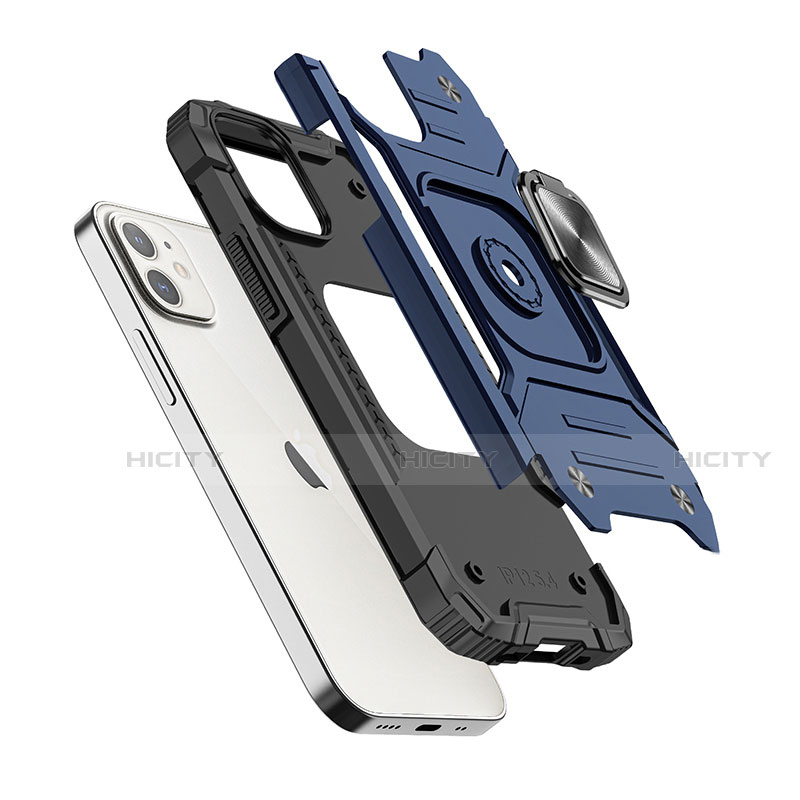 Funda Bumper Silicona y Plastico Mate Carcasa con Magnetico Anillo de dedo Soporte R02 para Apple iPhone 12 Mini