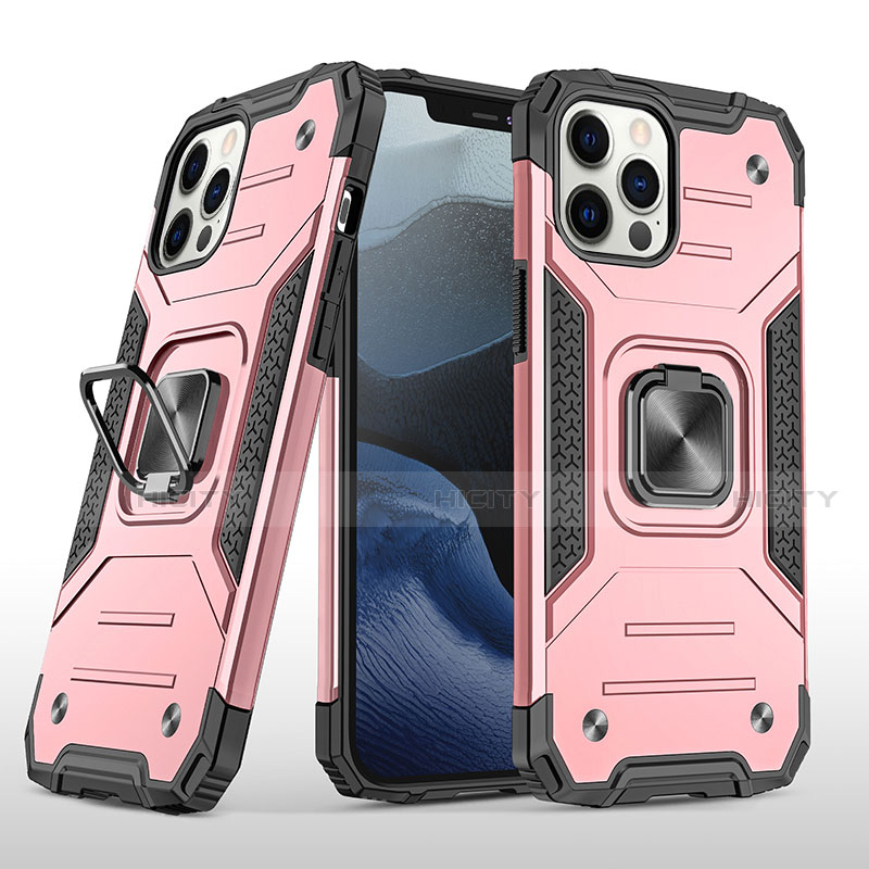 Funda Bumper Silicona y Plastico Mate Carcasa con Magnetico Anillo de dedo Soporte R02 para Apple iPhone 12 Pro