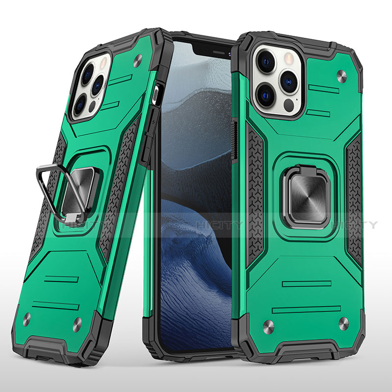 Funda Bumper Silicona y Plastico Mate Carcasa con Magnetico Anillo de dedo Soporte R02 para Apple iPhone 12 Pro Max