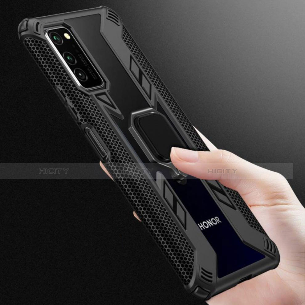 Funda Bumper Silicona y Plastico Mate Carcasa con Magnetico Anillo de dedo Soporte R02 para Huawei Honor V30 Pro 5G