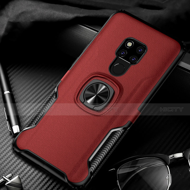 Funda Bumper Silicona y Plastico Mate Carcasa con Magnetico Anillo de dedo Soporte R02 para Huawei Mate 20 X 5G Rojo