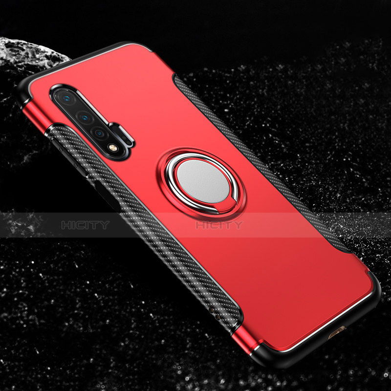 Funda Bumper Silicona y Plastico Mate Carcasa con Magnetico Anillo de dedo Soporte R02 para Huawei Nova 6 5G Rojo