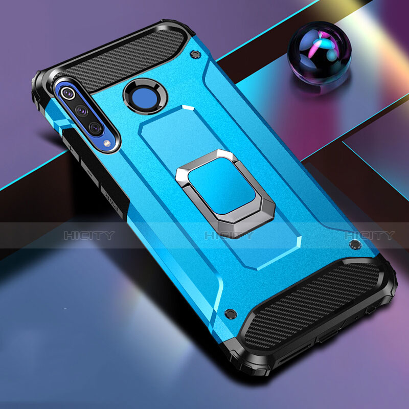 Funda Bumper Silicona y Plastico Mate Carcasa con Magnetico Anillo de dedo Soporte R02 para Huawei P30 Lite XL Azul Cielo