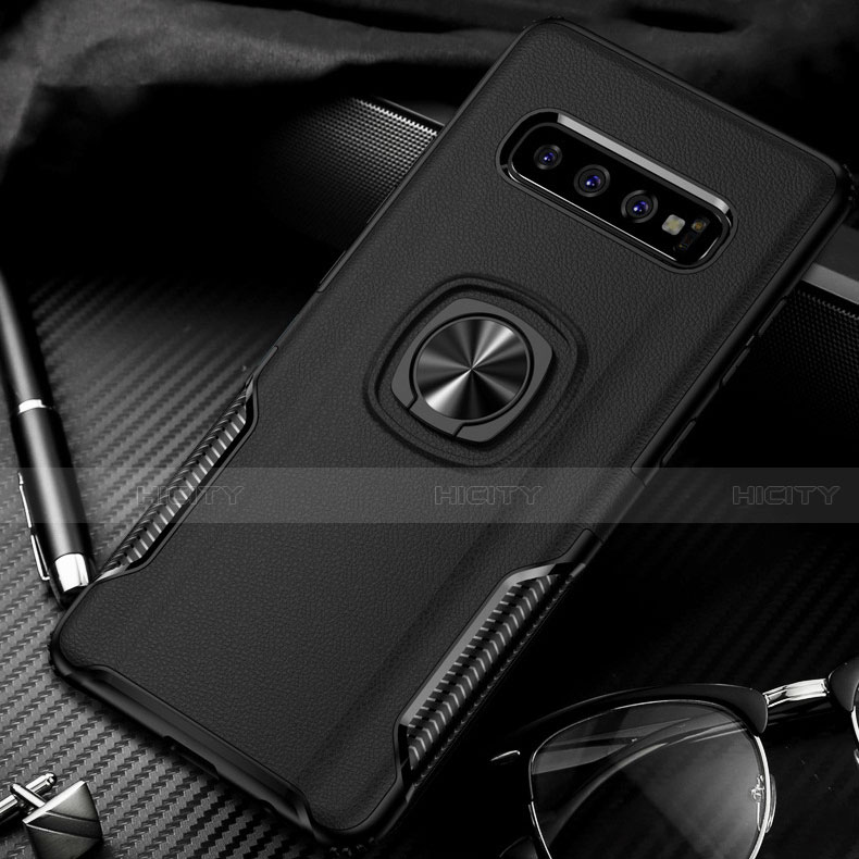 Funda Bumper Silicona y Plastico Mate Carcasa con Magnetico Anillo de dedo Soporte R02 para Samsung Galaxy S10 Negro